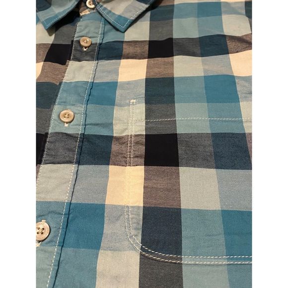 The North Face Short-sleeve Plaid Blue Pocketed Button Down Size Men’s Large - Picture 3 of 5